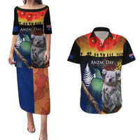 Australia and New Zealand ANZAC Day Couples Matching Puletasi and Hawaiian Shirt Tui Bird and Koala mix Maori and Aboriginal Pattern