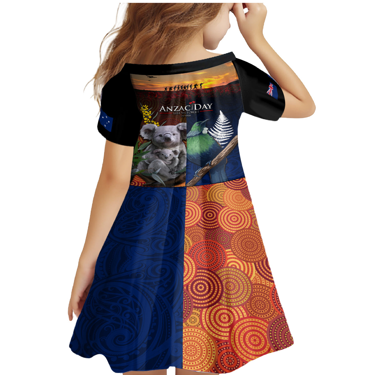 Australia and New Zealand ANZAC Day Family Matching Mermaid Dress and Hawaiian Shirt Tui Bird and Koala mix Maori and Aboriginal Pattern