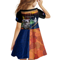 Australia and New Zealand ANZAC Day Family Matching Short Sleeve Bodycon Dress and Hawaiian Shirt Tui Bird and Koala mix Maori and Aboriginal Pattern