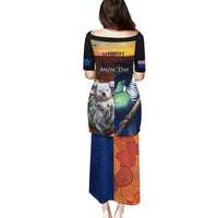 Australia and New Zealand ANZAC Day Puletasi Tui Bird and Koala mix Maori and Aboriginal Pattern