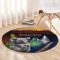 Australia and New Zealand ANZAC Day Round Carpet Tui Bird and Koala mix Maori and Aboriginal Pattern