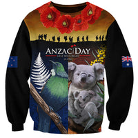 Australia and New Zealand ANZAC Day Sweatshirt Tui Bird and Koala mix Maori and Aboriginal Pattern