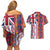 Hawaiian Lei Couples Matching Off Shoulder Short Dress and Hawaiian Shirt National Flag Striped Style