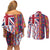 Hawaiian Lei Couples Matching Off Shoulder Short Dress and Long Sleeve Button Shirt National Flag Striped Style