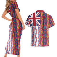 Hawaiian Lei Couples Matching Short Sleeve Bodycon Dress and Hawaiian Shirt National Flag Striped Style LT03 - Polynesian Pride