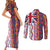 Hawaiian Lei Couples Matching Short Sleeve Bodycon Dress and Long Sleeve Button Shirt National Flag Striped Style