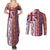 Hawaiian Lei Couples Matching Summer Maxi Dress and Long Sleeve Button Shirt National Flag Striped Style