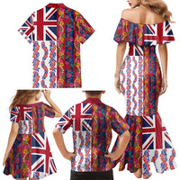Hawaiian Lei Family Matching Mermaid Dress and Hawaiian Shirt National Flag Striped Style
