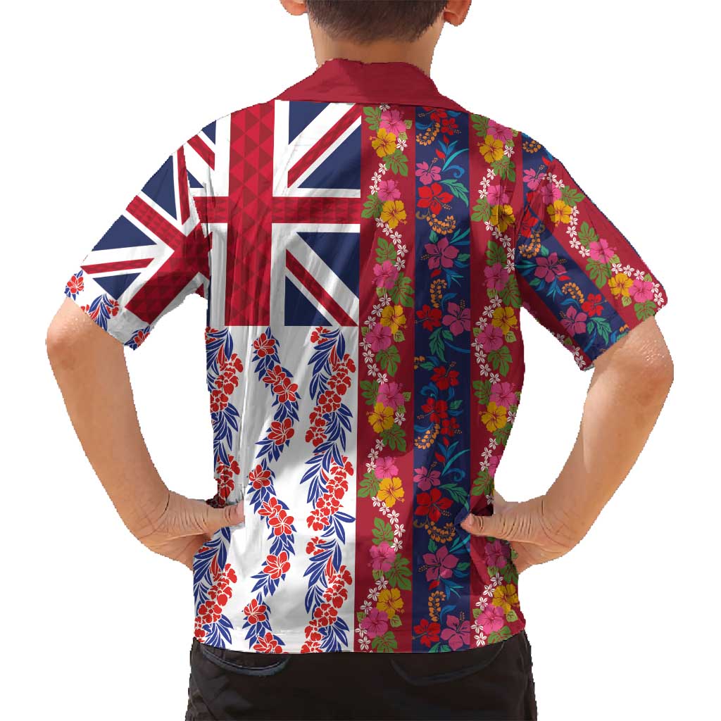 Hawaiian Lei Family Matching Off Shoulder Short Dress and Hawaiian Shirt National Flag Striped Style LT03 - Polynesian Pride