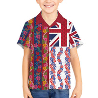 Hawaiian Lei Family Matching Off Shoulder Short Dress and Hawaiian Shirt National Flag Striped Style LT03 Son's Shirt Red - Polynesian Pride