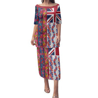 Hawaiian Lei Family Matching Puletasi and Hawaiian Shirt National Flag Striped Style