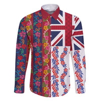 Hawaiian Lei Family Matching Short Sleeve Bodycon Dress and Hawaiian Shirt National Flag Striped Style LT03 Dad's Shirt - Long Sleeve Red - Polynesian Pride