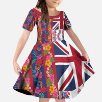 Hawaiian Lei Family Matching Summer Maxi Dress and Hawaiian Shirt National Flag Striped Style LT03 Daughter's Dress Red - Polynesian Pride