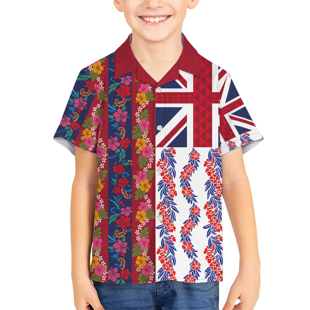 Hawaiian Lei Family Matching Summer Maxi Dress and Hawaiian Shirt National Flag Striped Style LT03 Son's Shirt Red - Polynesian Pride
