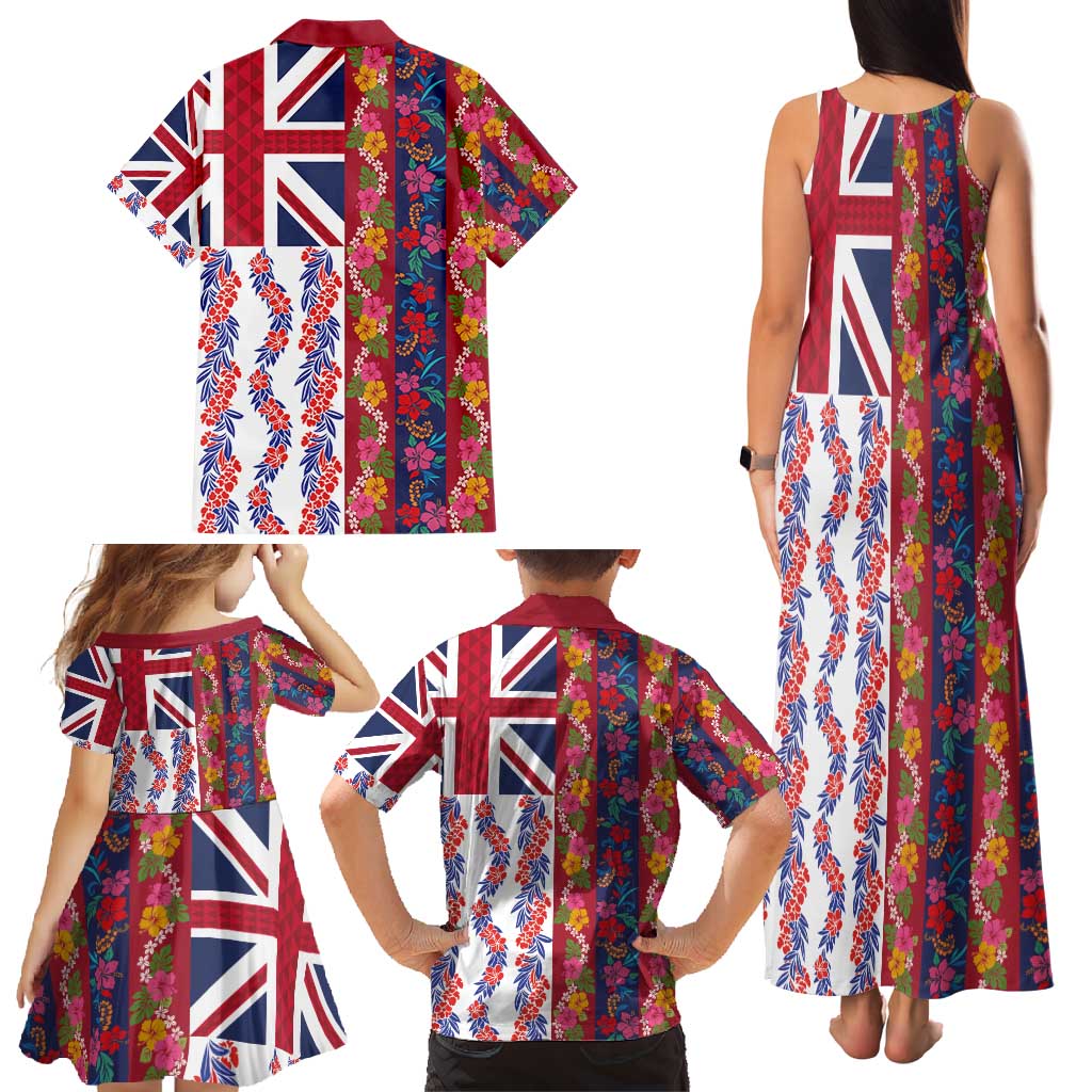 Hawaiian Lei Family Matching Tank Maxi Dress and Hawaiian Shirt National Flag Striped Style