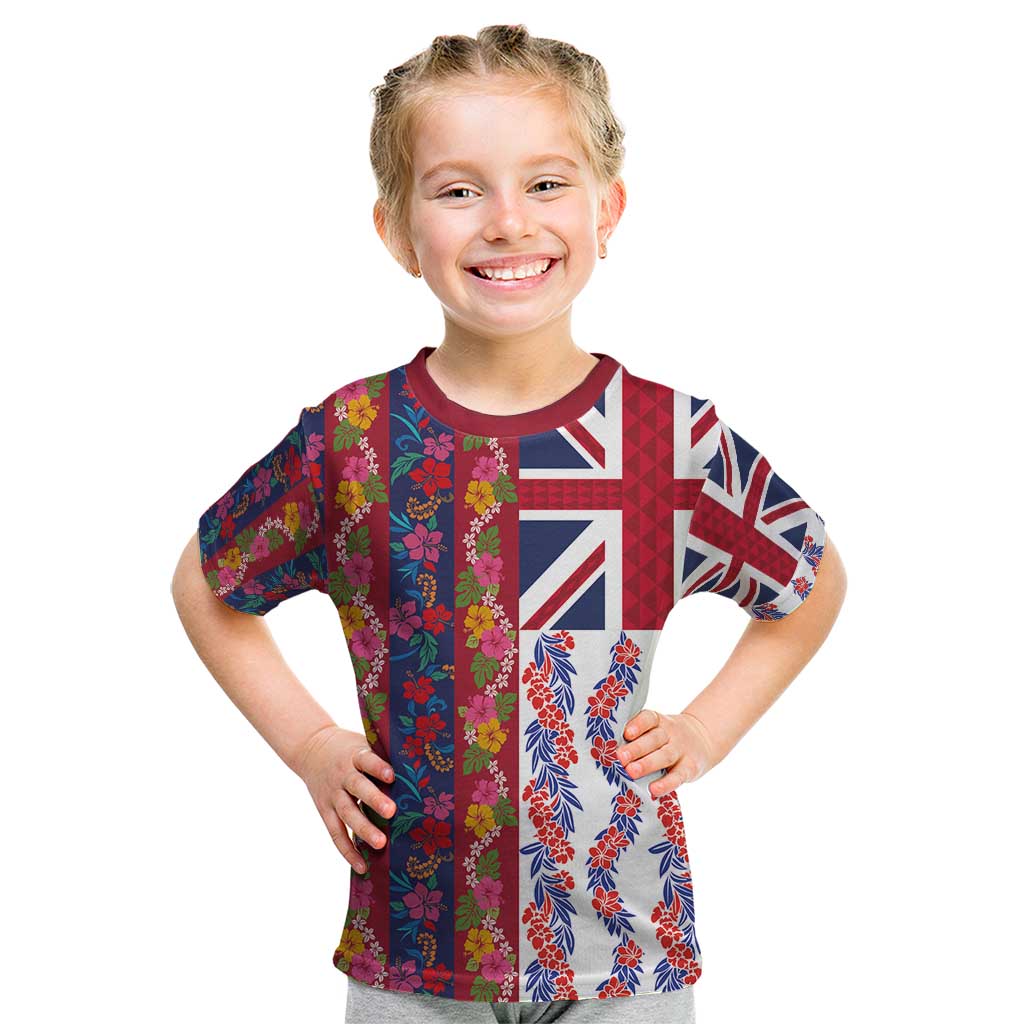 Hawaiian Lei Kid T Shirt National Flag Striped Style LT03 Red - Polynesian Pride