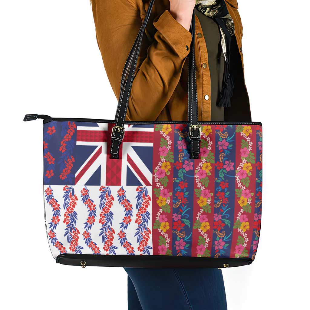 Hawaiian Lei Leather Tote Bag National Flag Striped Style LT03 - Polynesian Pride
