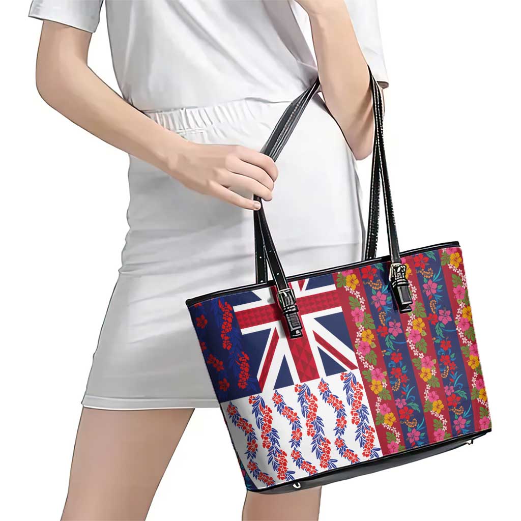 Hawaiian Lei Leather Tote Bag National Flag Striped Style LT03 - Polynesian Pride