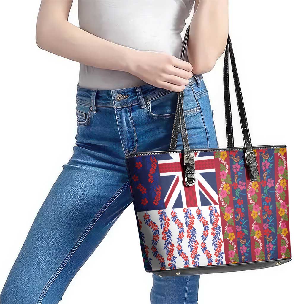 Hawaiian Lei Leather Tote Bag National Flag Striped Style LT03 - Polynesian Pride