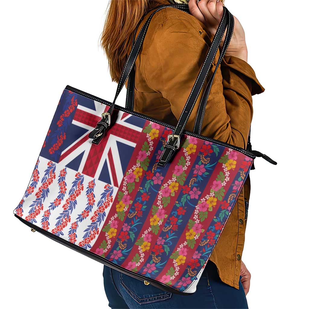 Hawaiian Lei Leather Tote Bag National Flag Striped Style LT03 - Polynesian Pride