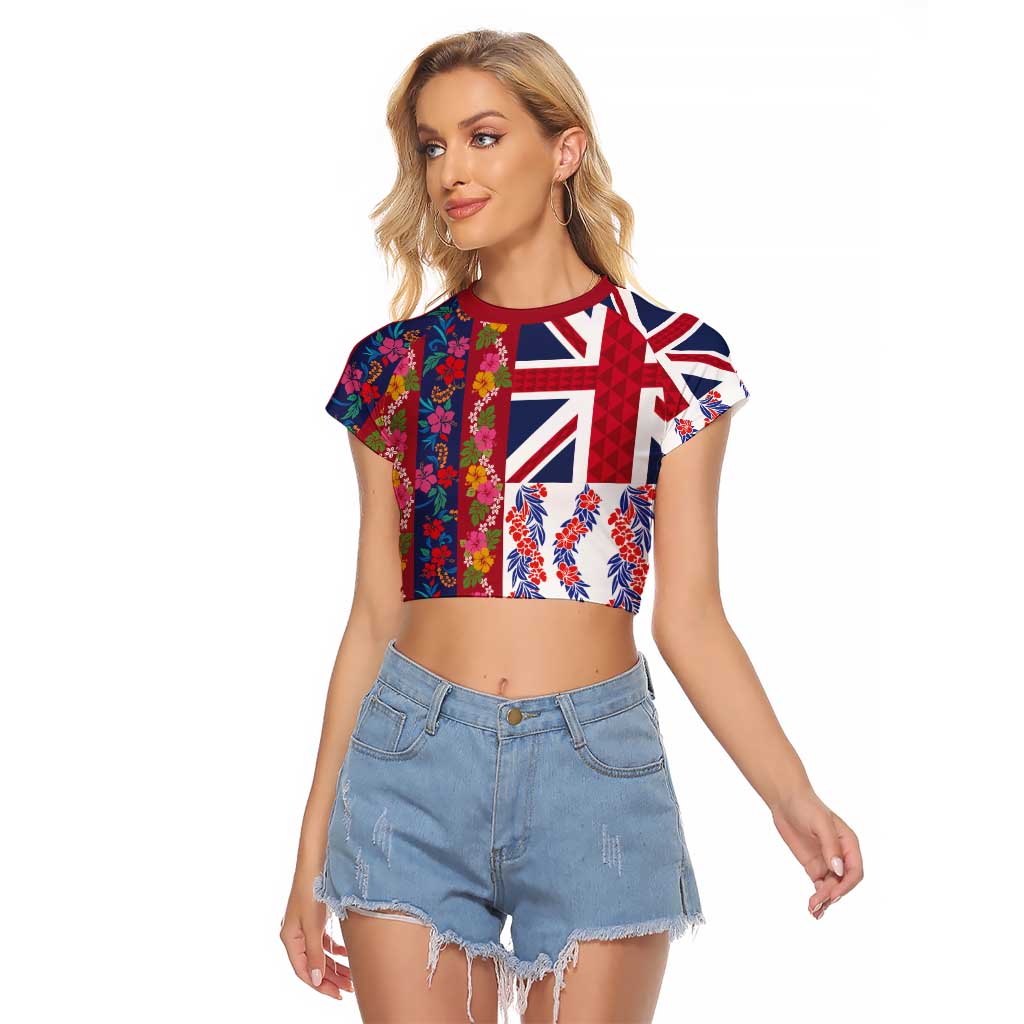 Hawaiian Lei Raglan Cropped T Shirt National Flag Striped Style LT03 Female Red - Polynesian Pride