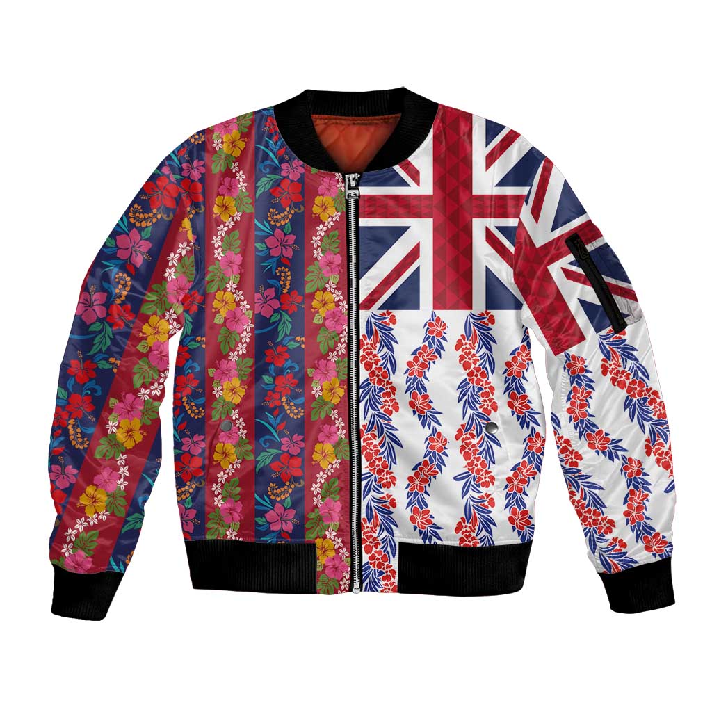 Hawaiian Lei Sleeve Zip Bomber Jacket National Flag Striped Style LT03 Unisex Red - Polynesian Pride