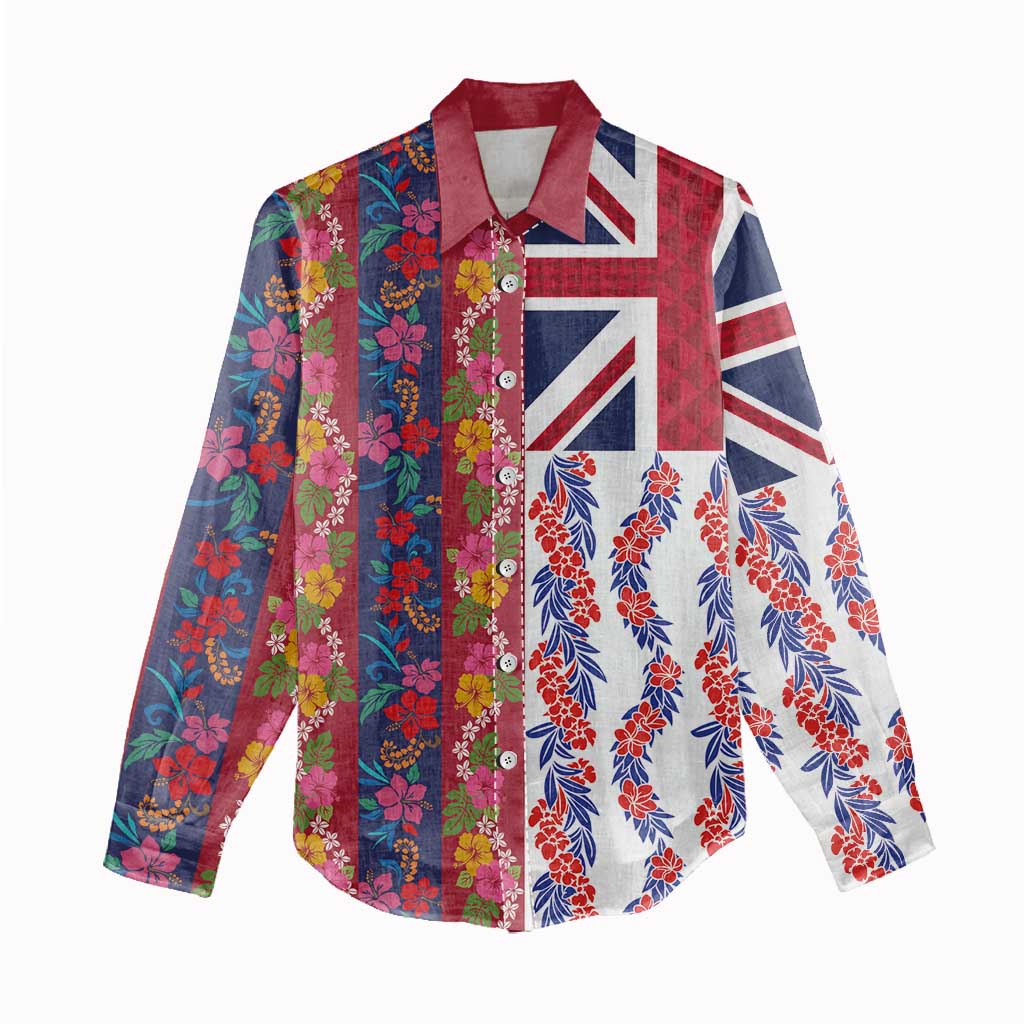 Hawaiian Lei Women Casual Shirt National Flag Striped Style