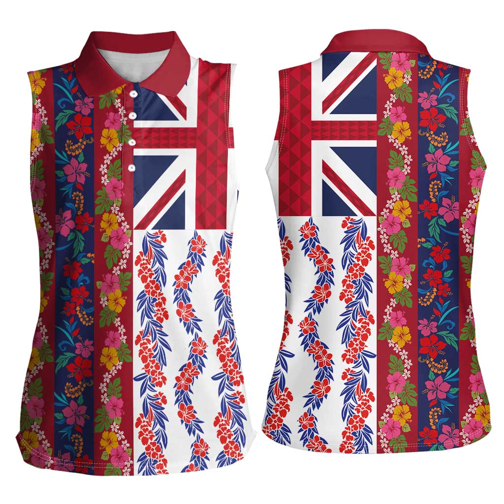 Hawaiian Lei Women Sleeveless Polo Shirt National Flag Striped Style