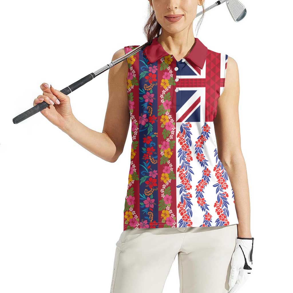 Hawaiian Lei Women Sleeveless Polo Shirt National Flag Striped Style