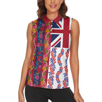 Hawaiian Lei Women Sleeveless Polo Shirt National Flag Striped Style