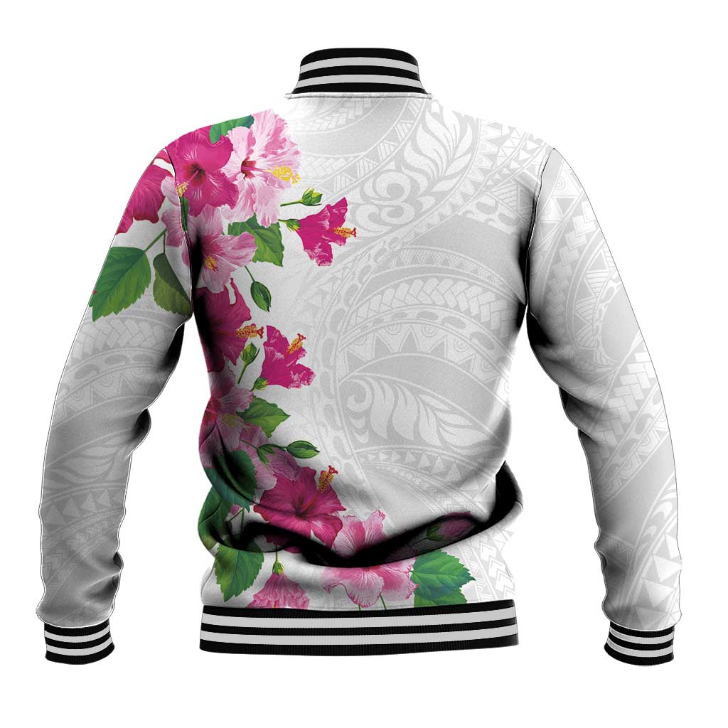 Hawaiian Hibiscus and Art Polynesian Tattoo Baseball Jacket White Color LT03 - Polynesian Pride