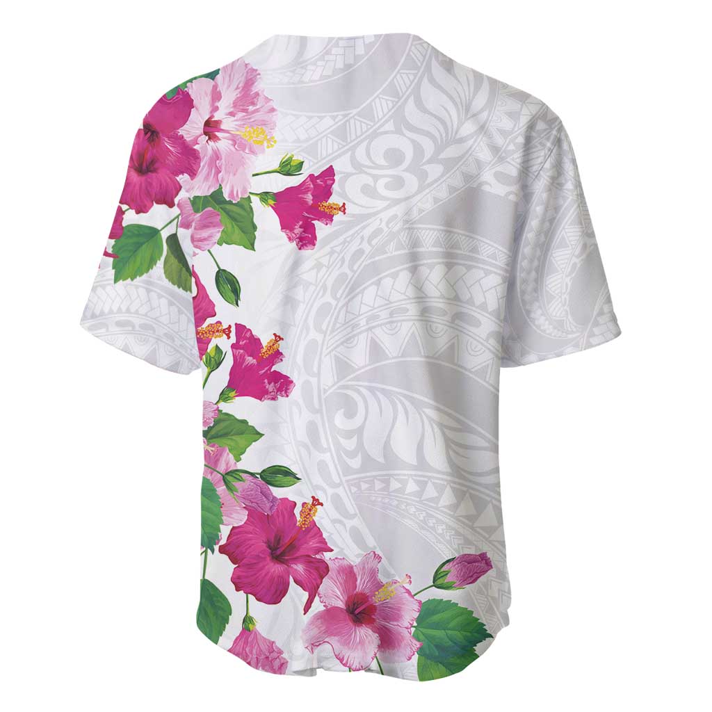 Hawaiian Hibiscus and Art Polynesian Tattoo Baseball Jersey White Color