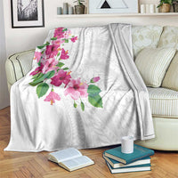 Hawaiian Hibiscus and Art Polynesian Tattoo Blanket White Color