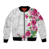 Hawaiian Hibiscus and Art Polynesian Tattoo Bomber Jacket White Color LT03 Unisex White - Polynesian Pride