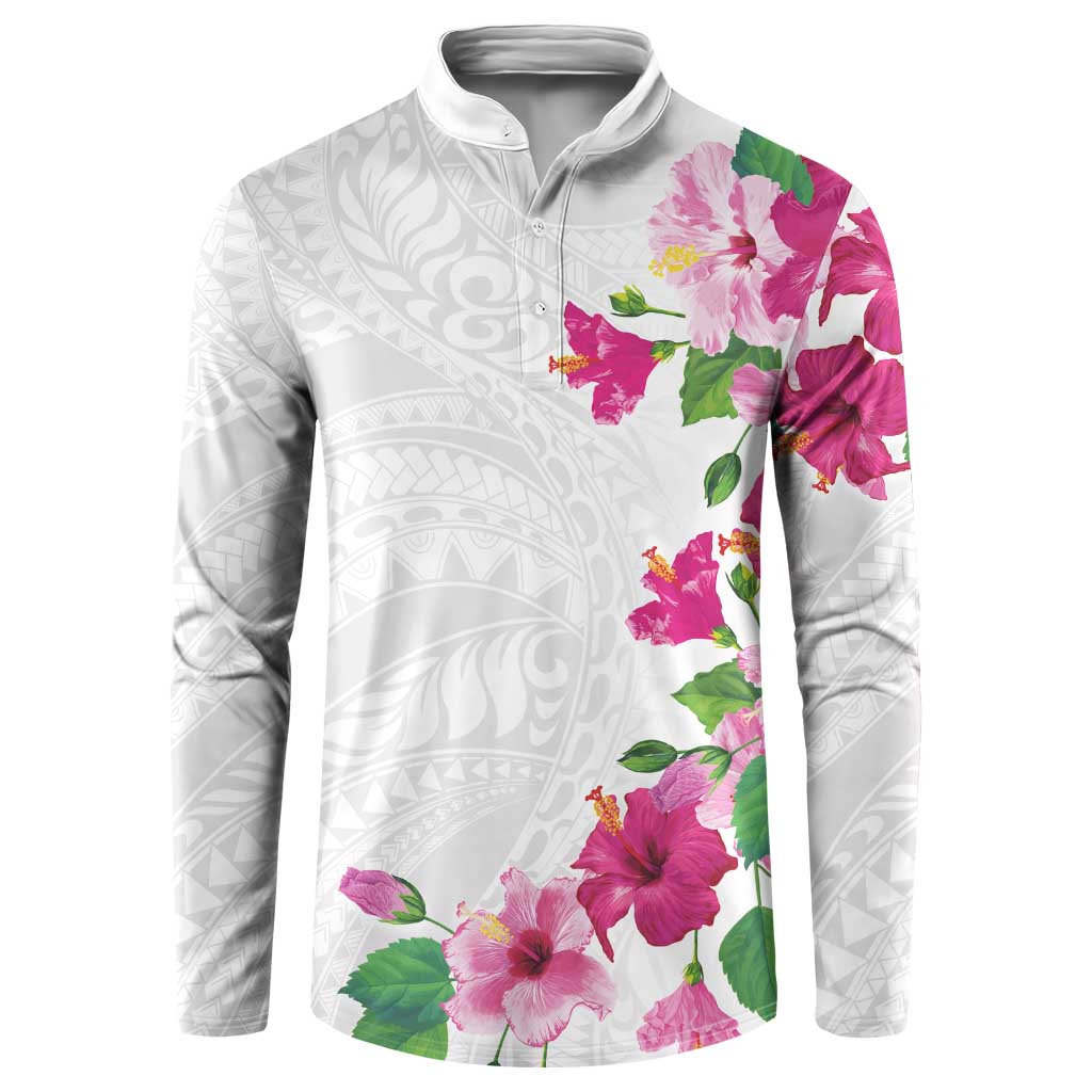 Hawaiian Hibiscus and Art Polynesian Tattoo Button Sweatshirt White Color LT03 White - Polynesian Pride