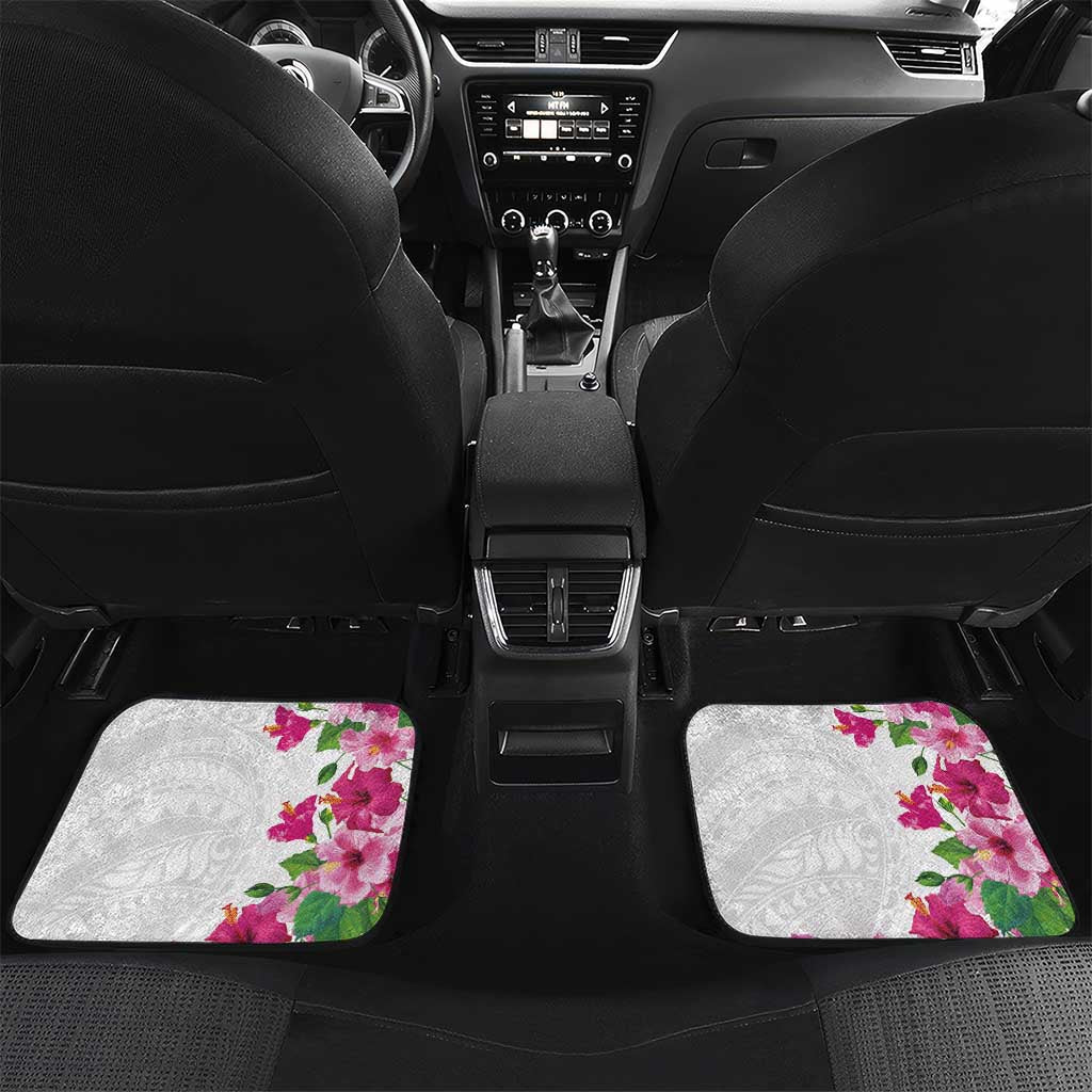 Hawaiian Hibiscus and Art Polynesian Tattoo Car Mats White Color