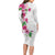 Hawaiian Hibiscus and Art Polynesian Tattoo Family Matching Long Sleeve Bodycon Dress and Hawaiian Shirt White Color