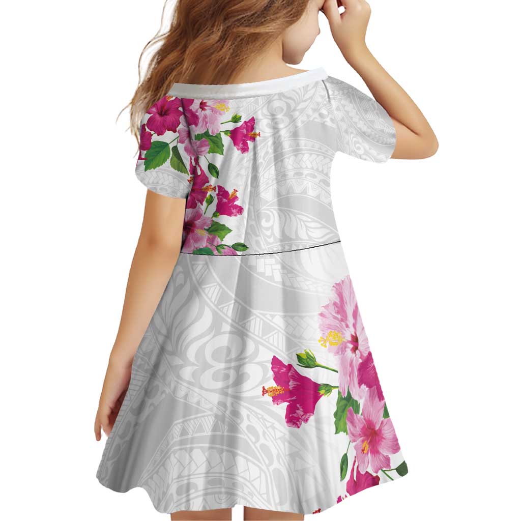 Hawaiian Hibiscus and Art Polynesian Tattoo Family Matching Off Shoulder Short Dress and Hawaiian Shirt White Color LT03 - Polynesian Pride
