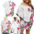 Hawaiian Hibiscus and Art Polynesian Tattoo Family Matching Off Shoulder Short Dress and Hawaiian Shirt White Color