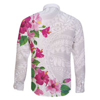 Hawaiian Hibiscus and Art Polynesian Tattoo Family Matching Off Shoulder Short Dress and Hawaiian Shirt White Color LT03 - Polynesian Pride
