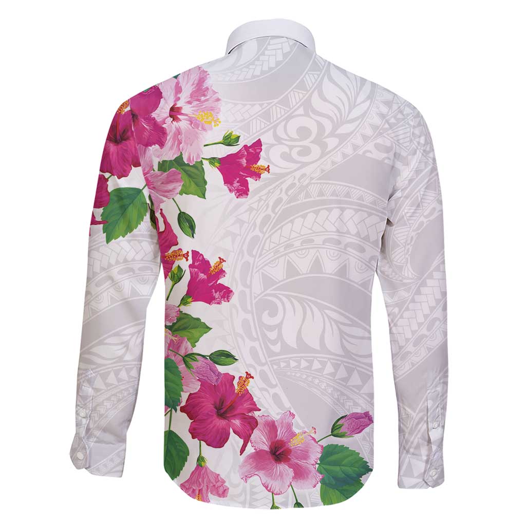 Hawaiian Hibiscus and Art Polynesian Tattoo Family Matching Short Sleeve Bodycon Dress and Hawaiian Shirt White Color LT03 - Polynesian Pride
