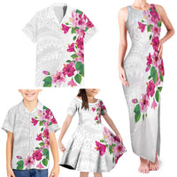 Hawaiian Hibiscus and Art Polynesian Tattoo Family Matching Tank Maxi Dress and Hawaiian Shirt White Color