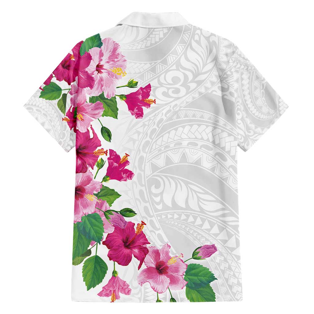 Hawaiian Hibiscus and Art Polynesian Tattoo Family Matching Tank Maxi Dress and Hawaiian Shirt White Color