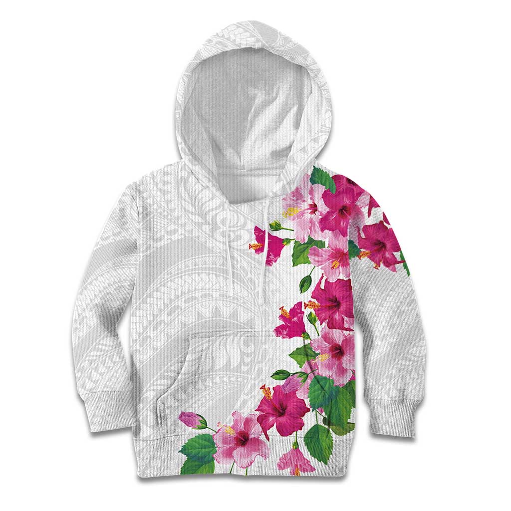 Hawaiian Hibiscus and Art Polynesian Tattoo Kid Hoodie White Color