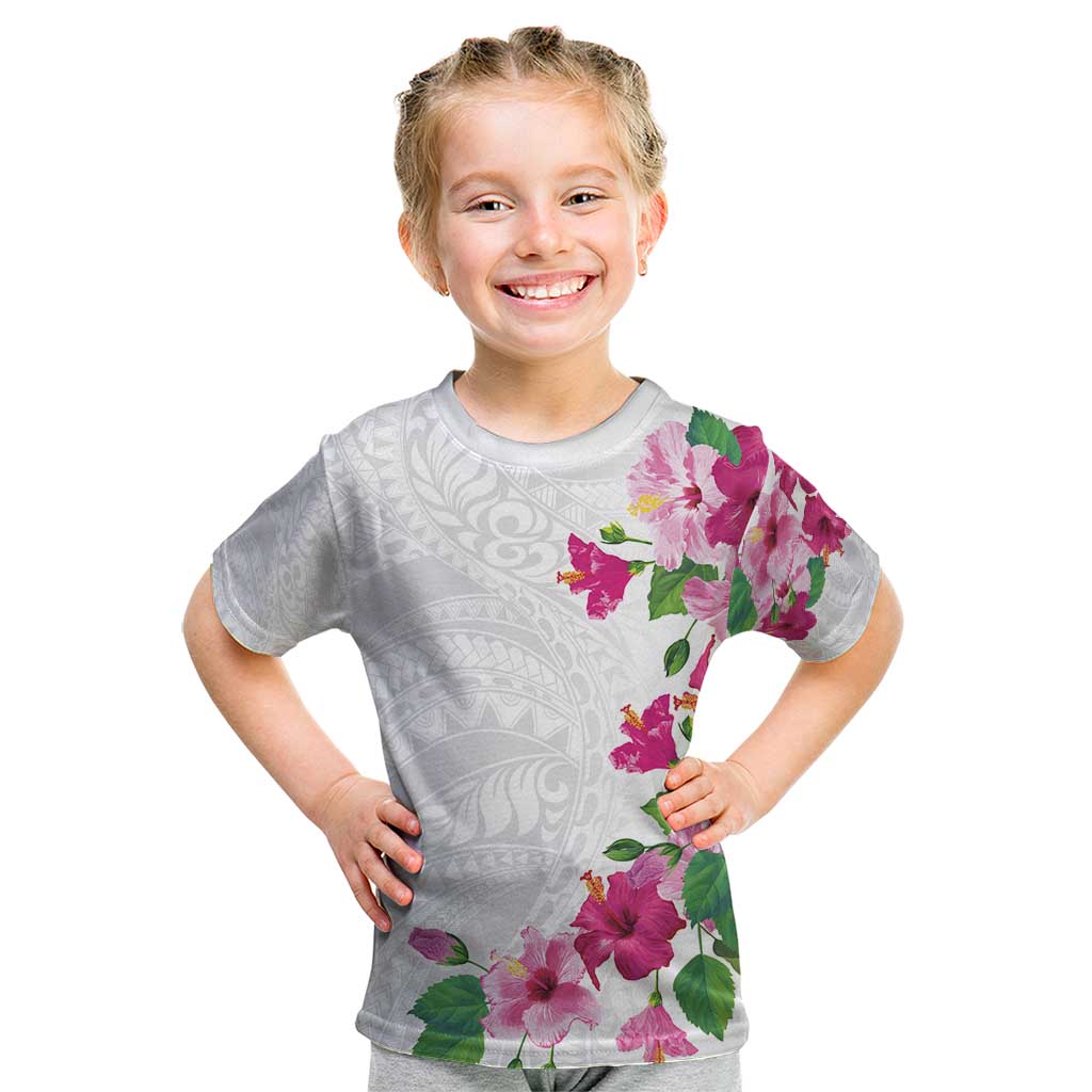 Hawaiian Hibiscus and Art Polynesian Tattoo Kid T Shirt White Color LT03 White - Polynesian Pride