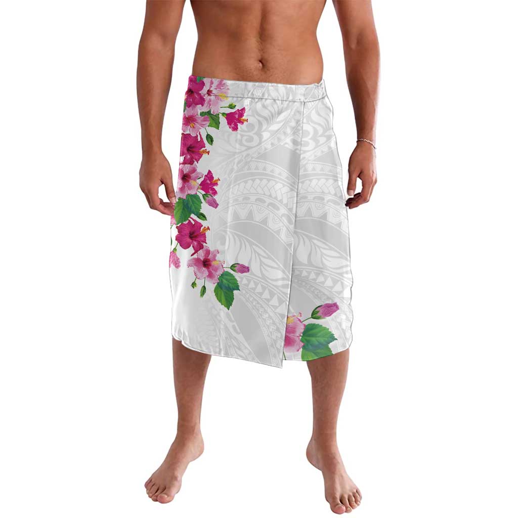 Hawaiian Hibiscus and Art Polynesian Tattoo Lavalava White Color