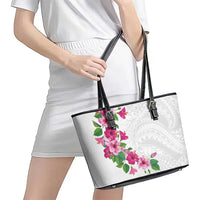 Hawaiian Hibiscus and Art Polynesian Tattoo Leather Tote Bag White Color LT03 - Polynesian Pride