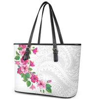 Hawaiian Hibiscus and Art Polynesian Tattoo Leather Tote Bag White Color LT03 - Polynesian Pride
