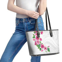 Hawaiian Hibiscus and Art Polynesian Tattoo Leather Tote Bag White Color LT03 - Polynesian Pride