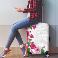 Hawaiian Hibiscus and Art Polynesian Tattoo Luggage Cover White Color